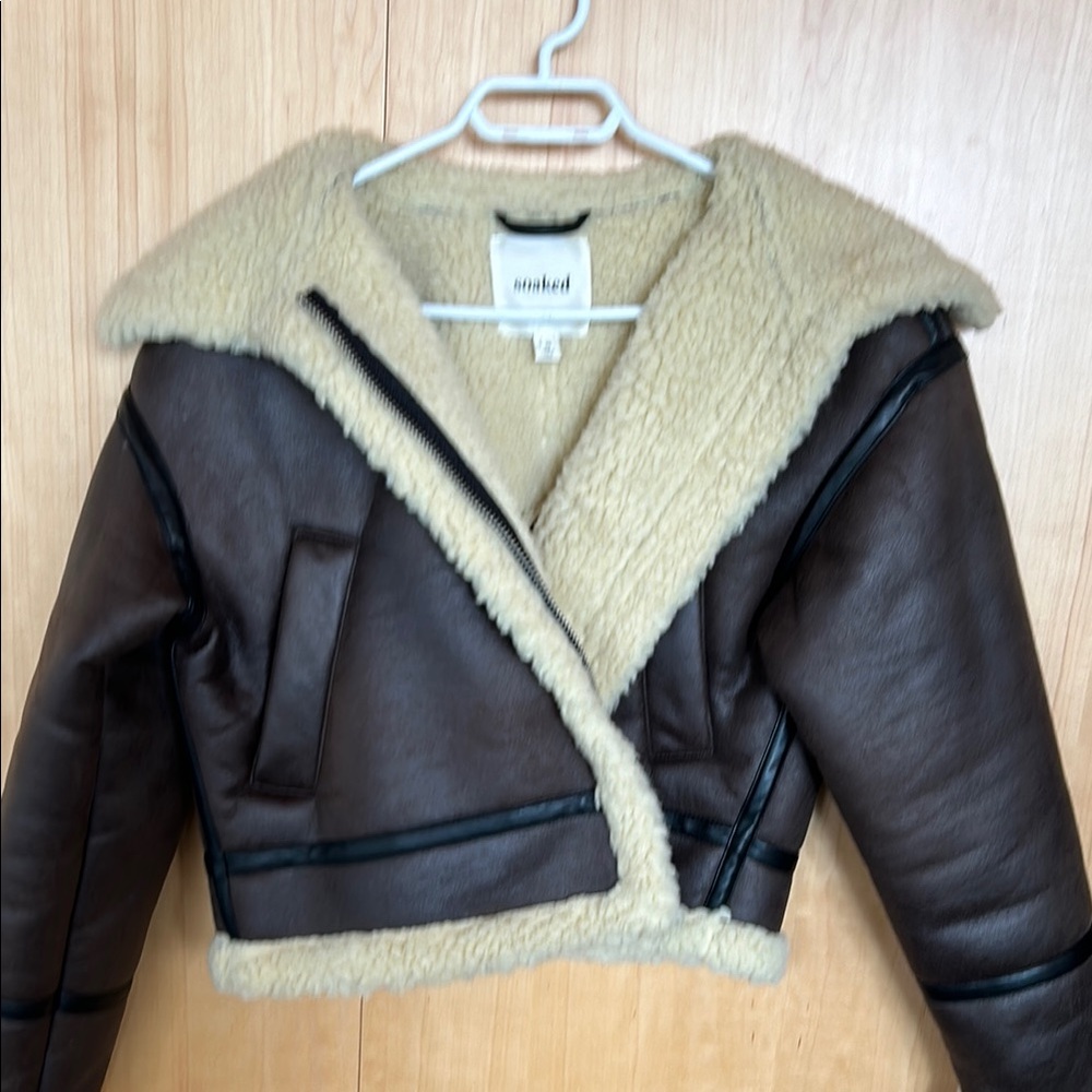 Stradivarius Cream and Brown Bomber Jacket with Plush Collar
